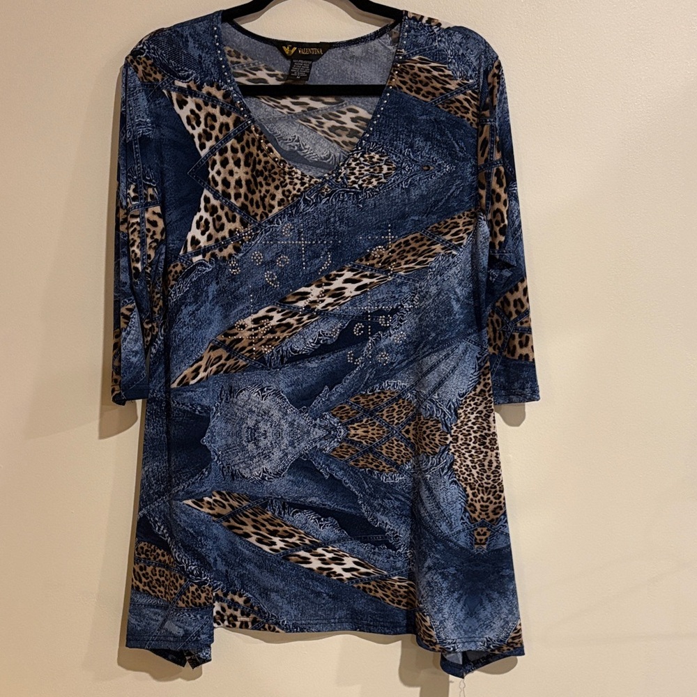Valentina Denim Blue and Leopard Print Tunic